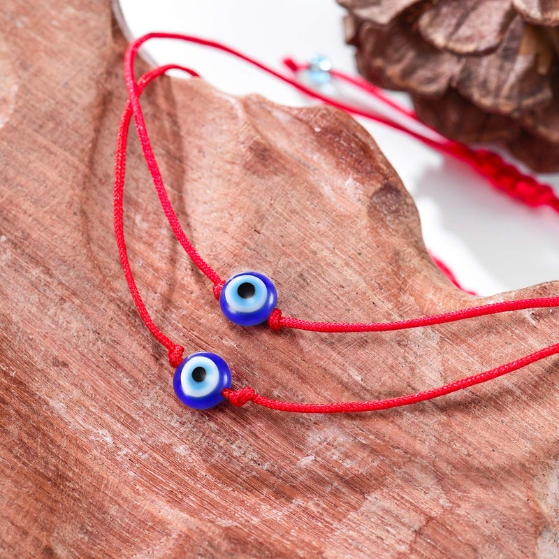 Shonyin Evil Eye Bracelet Lucky Good Luck Red String Bracelet Rakhi for Brother Set of 2 Protection Kabbalah Ojo Turco Mal De Adjustable Bracelets Handmade Nazar Amulet Jewelry Gift For Women Men Christmas Father's Day Family Friend 2pcs - Image 3